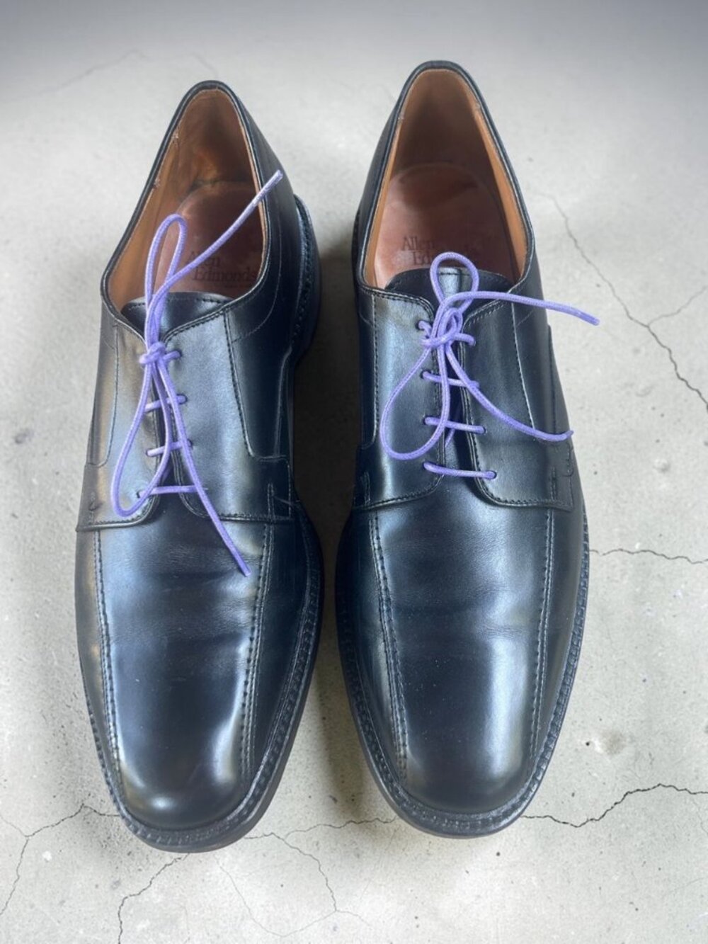 Allen Edmonds Men's Black Hillcrest Lace Up Dress Shoes Size 14 Purple Laces
